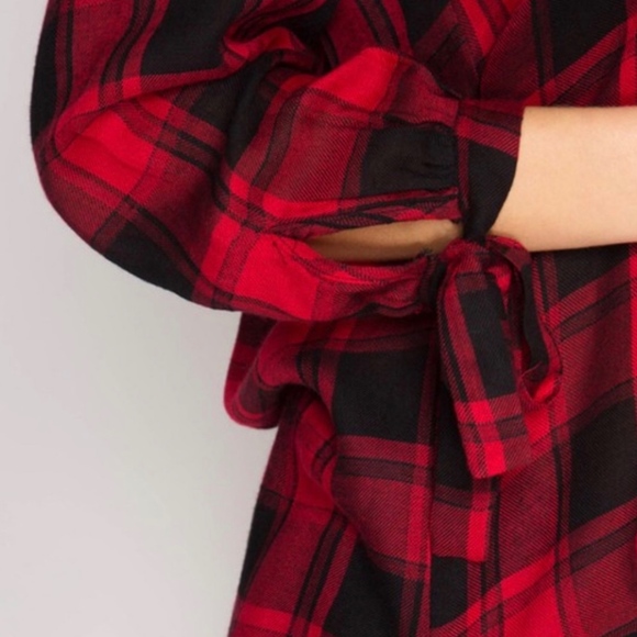 MANDY Plaid Overlap Top - RED - Picture 2 of 2